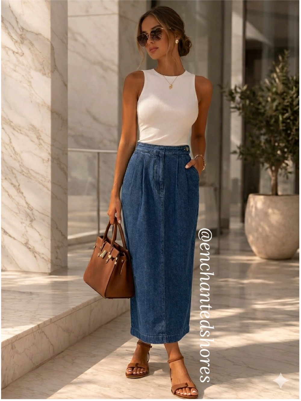 Talbots Vintage 90s Denim Skirt USA Made Retro High Waist Pleated Cotton Size 10